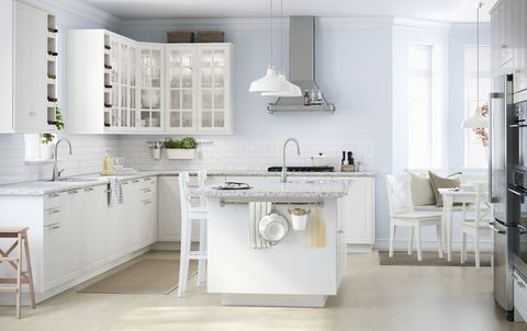 White, Room, Furniture, Kitchen, Cabinetry, Property, Interior design, Floor, Countertop, Building, 