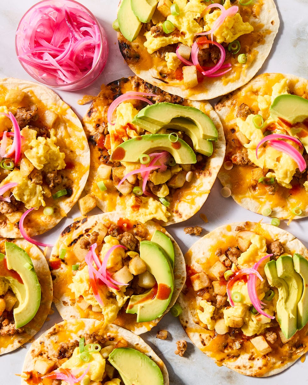 breakfast tacos topped with avocado