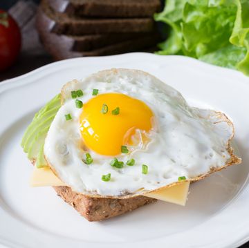 Breakfast toast with egg, avocado and cheese