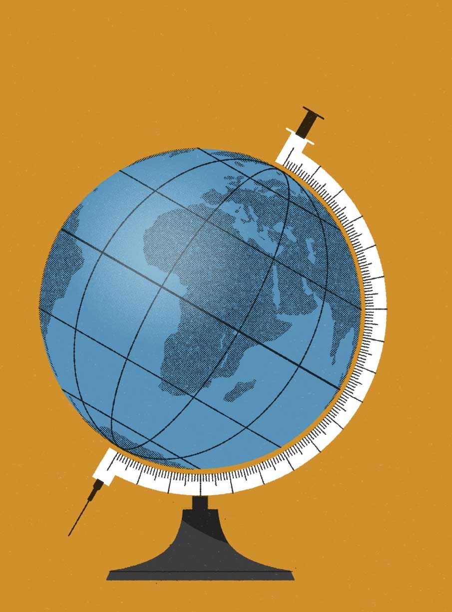 world globe with syringe needle