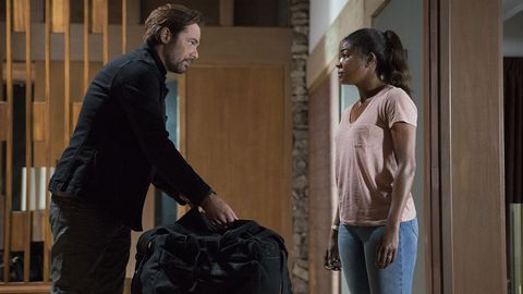 breaking in 2018directed by james mcteigueshown from left billy burke, gabrielle union