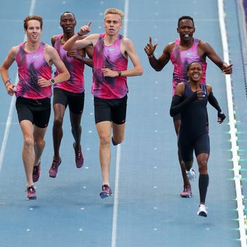 Faith Kipyegon, Breaking4 group of runners on a track engaging in a competitive sprint