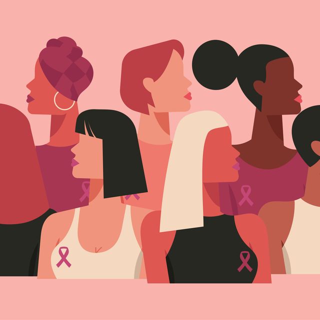 breast cancer awareness month and diverse ethnic women with pink support ribbon