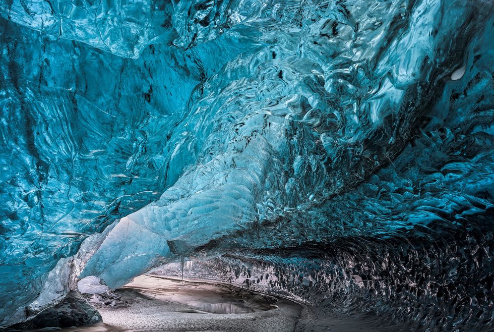 glacial cave in the breidamerkurjoekull glacier in vatnajoekull national park landscape entrance to the ice cave europe northern europe iceland february photo by martin zwickredacouniversal images group via getty images