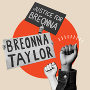 hands holding signs that say "justice for breonna" and "breonna taylor"