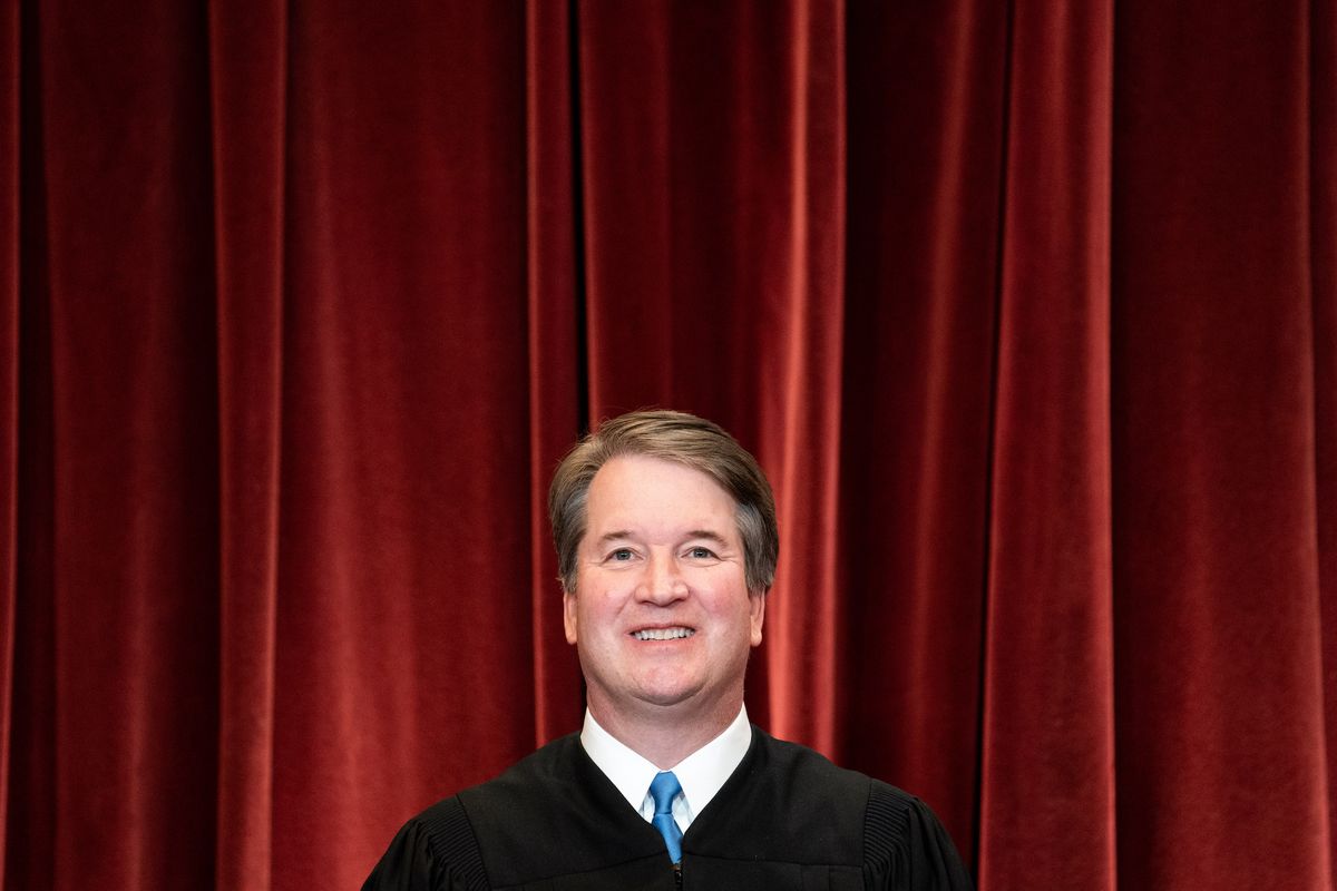 washington, dc   april 23 associate justice brett kavanaugh stands during a group photo of the justices at the supreme court in washington, dc on april 23, 2021 photo by erin schaff poolgetty images