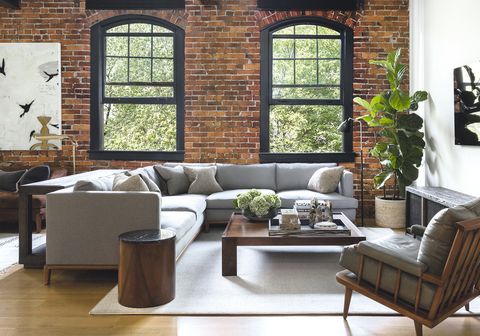 sitting room with exposed brick