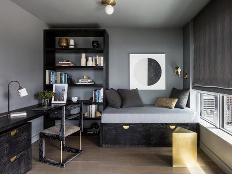 dark study room with daybed