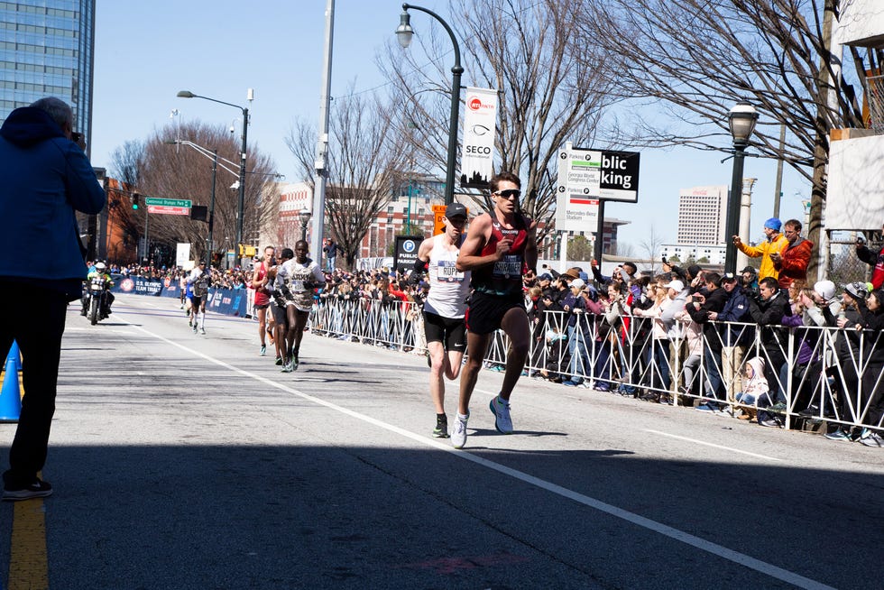 Brian Shrader narrowly beating Galen Rupp at the Olympic Marathon Trials in Atlanta in 2020.