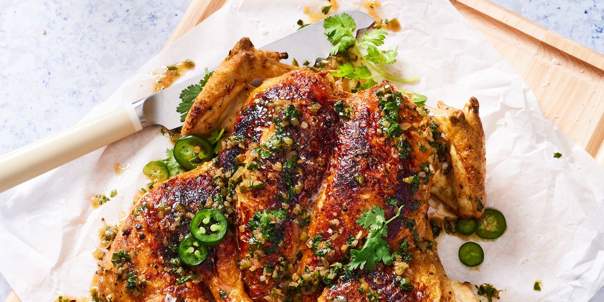 brick chicken with a spicy herb pan sauce