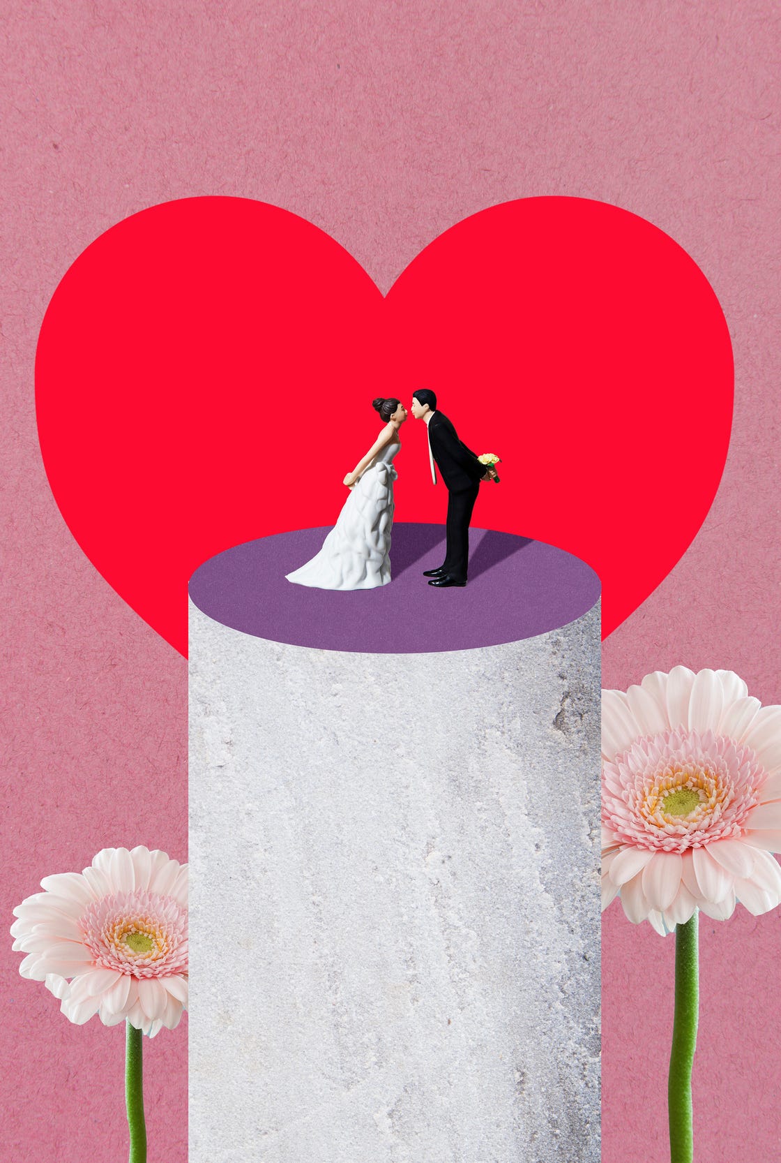 bride and groom kissing on cake