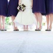 Photograph, Purple, Green, Dress, Pink, Yellow, Leg, Footwear, Human leg, Bride, 