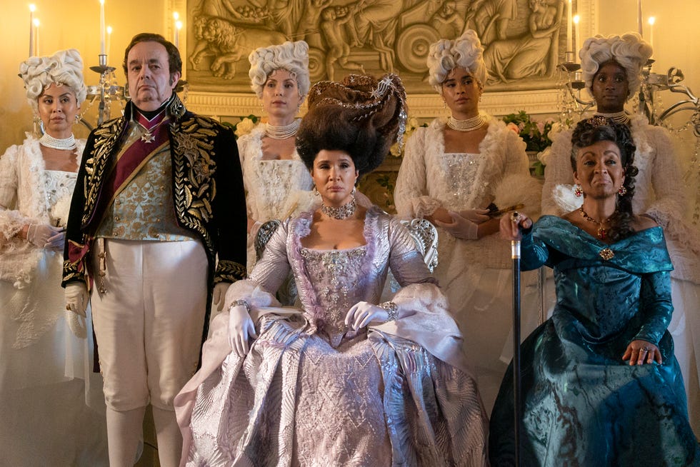 bridgerton l to r hugh sachs as brimsley, golda rosheuvel as queen charlotte, adjoa andoh as lady agatha danbury in episode 302 of bridgerton cr liam danielnetflix 2024