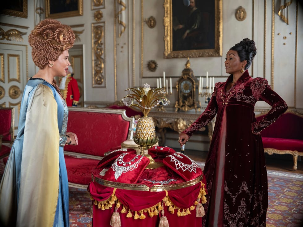 bridgerton l to r golda rosheuvel as queen charlotte, adjoa andoh as lady agatha danbury in episode 302 of bridgerton