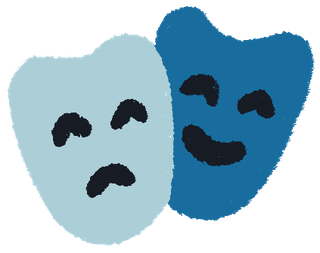 illustration of two drama masks