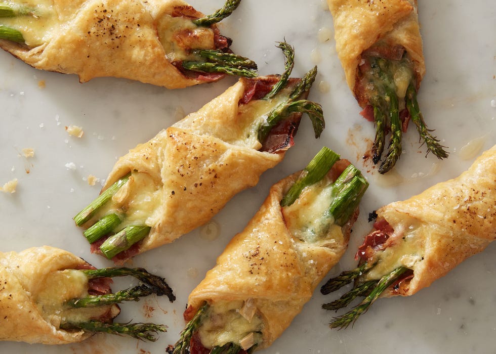 brie, asparagus,  and prosciutto wrapped in puff pastry