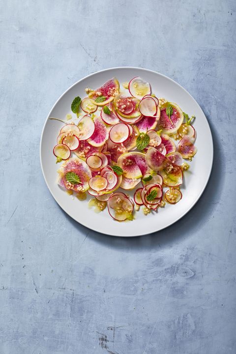 bright radish salad on a white plate