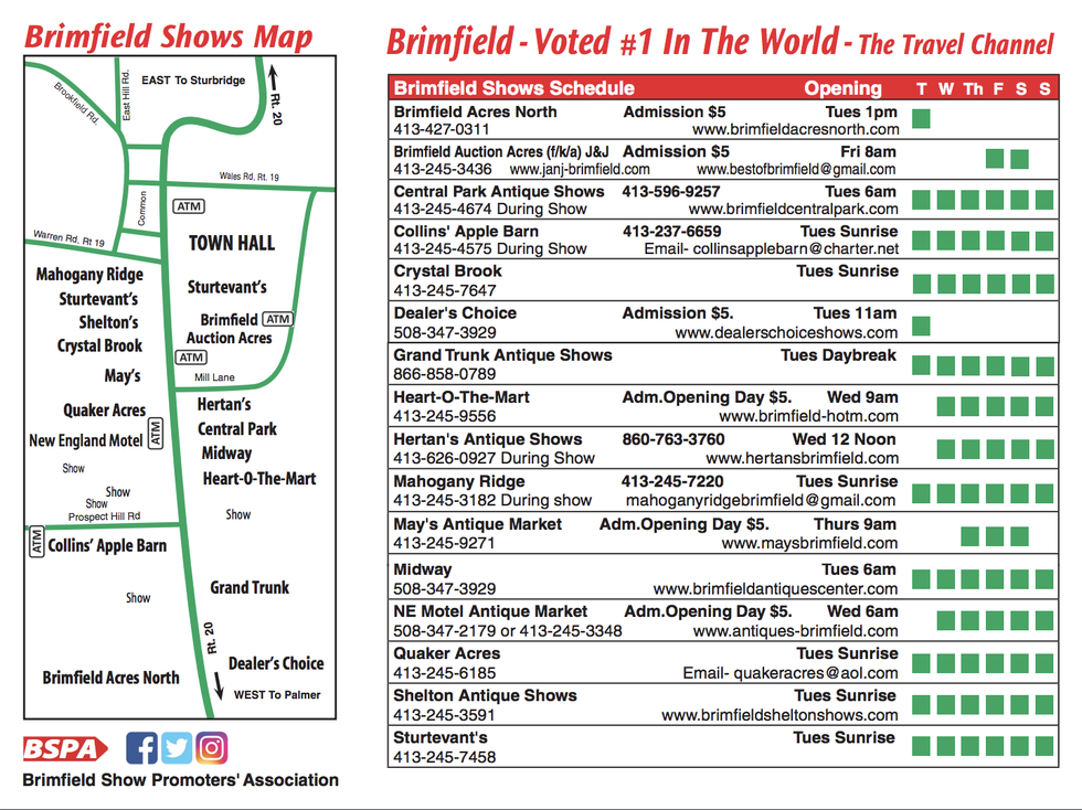 schedule of brimfield antiques show