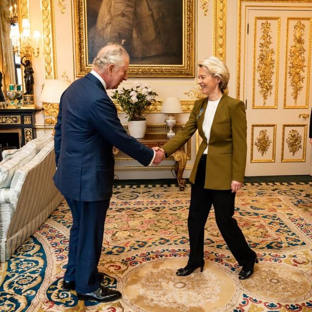 britain's king charles iii shakes hands with european commission chief ursula von der leyen