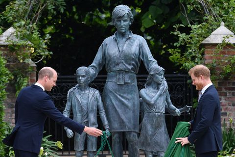 prince harry and prince william at diana's statue