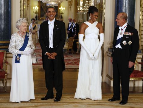 Queen Elizabeth Barack and Michelle Obama Buckingham Palace 2011