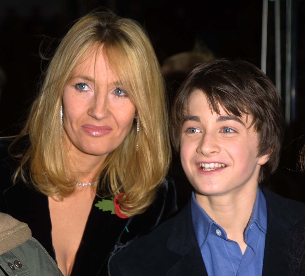 j k rowling and daniel radcliffe at the harry potter film premiere in london