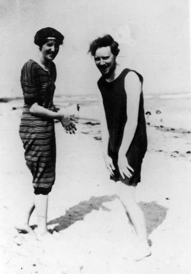 british writer virginia woolf laughing on the beach with her brother in law clive bell 1910s photo by mondadori via getty images