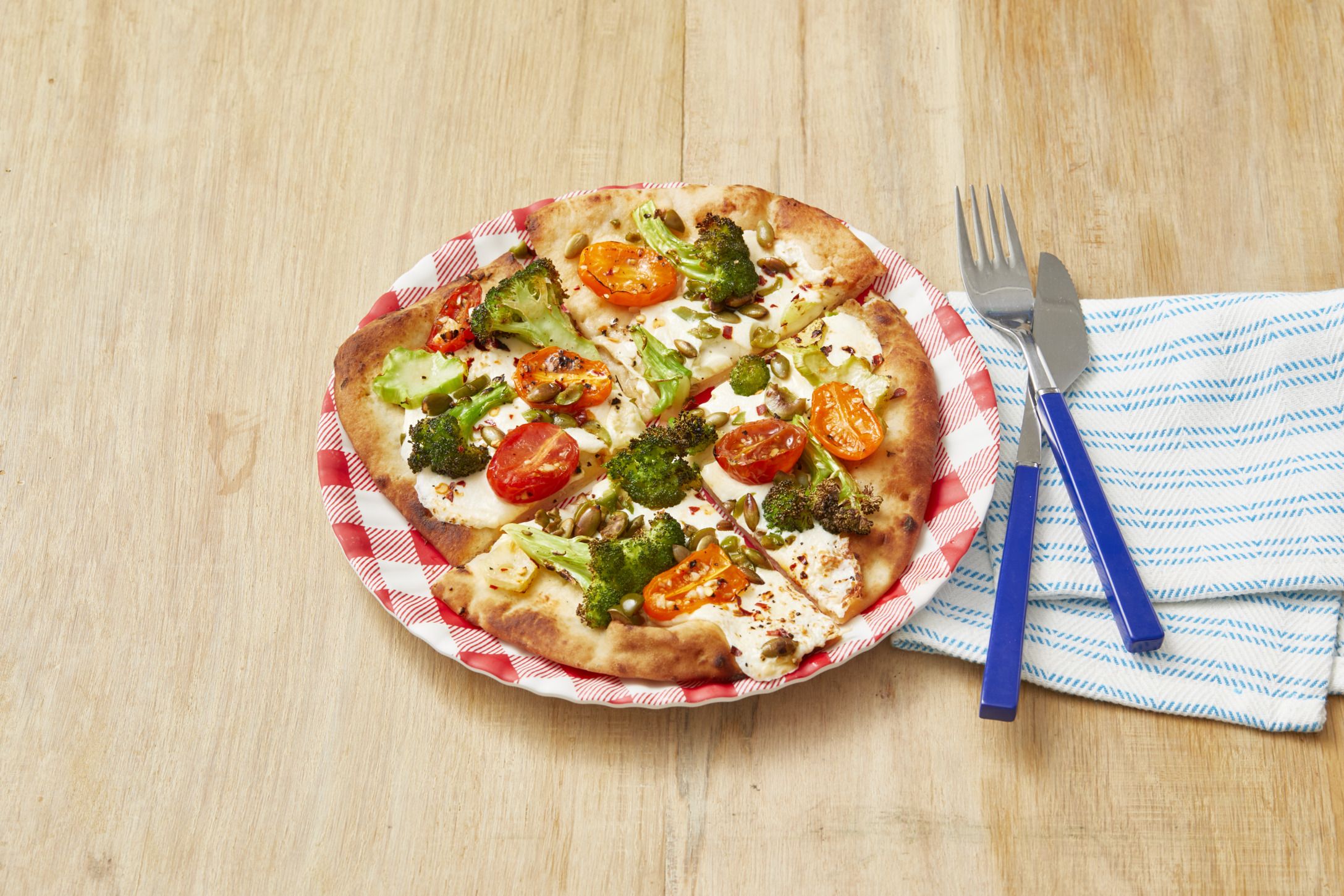 Broccoli and Tomato Flatbread Pizzas