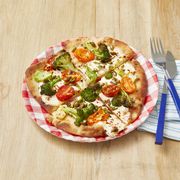 broccoli and tomato flatbread pizzas