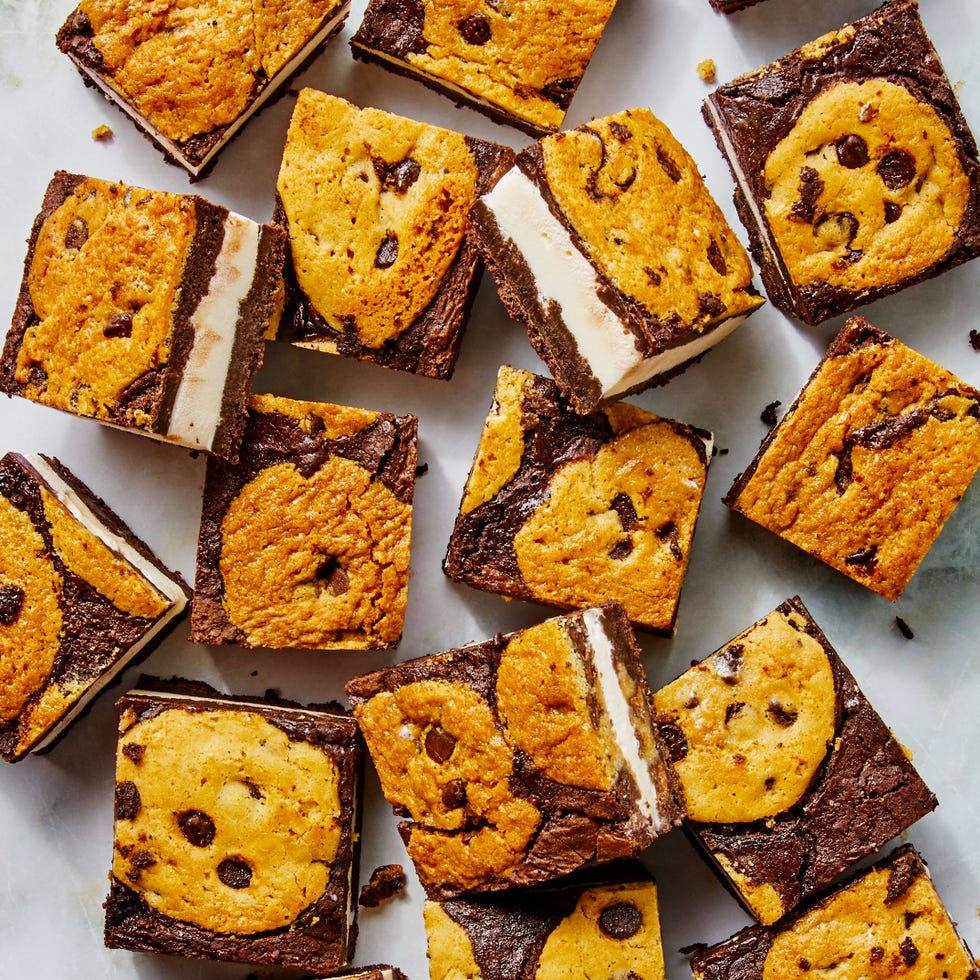 ice cream sandwiches with brownies and chocolate chip cookies
