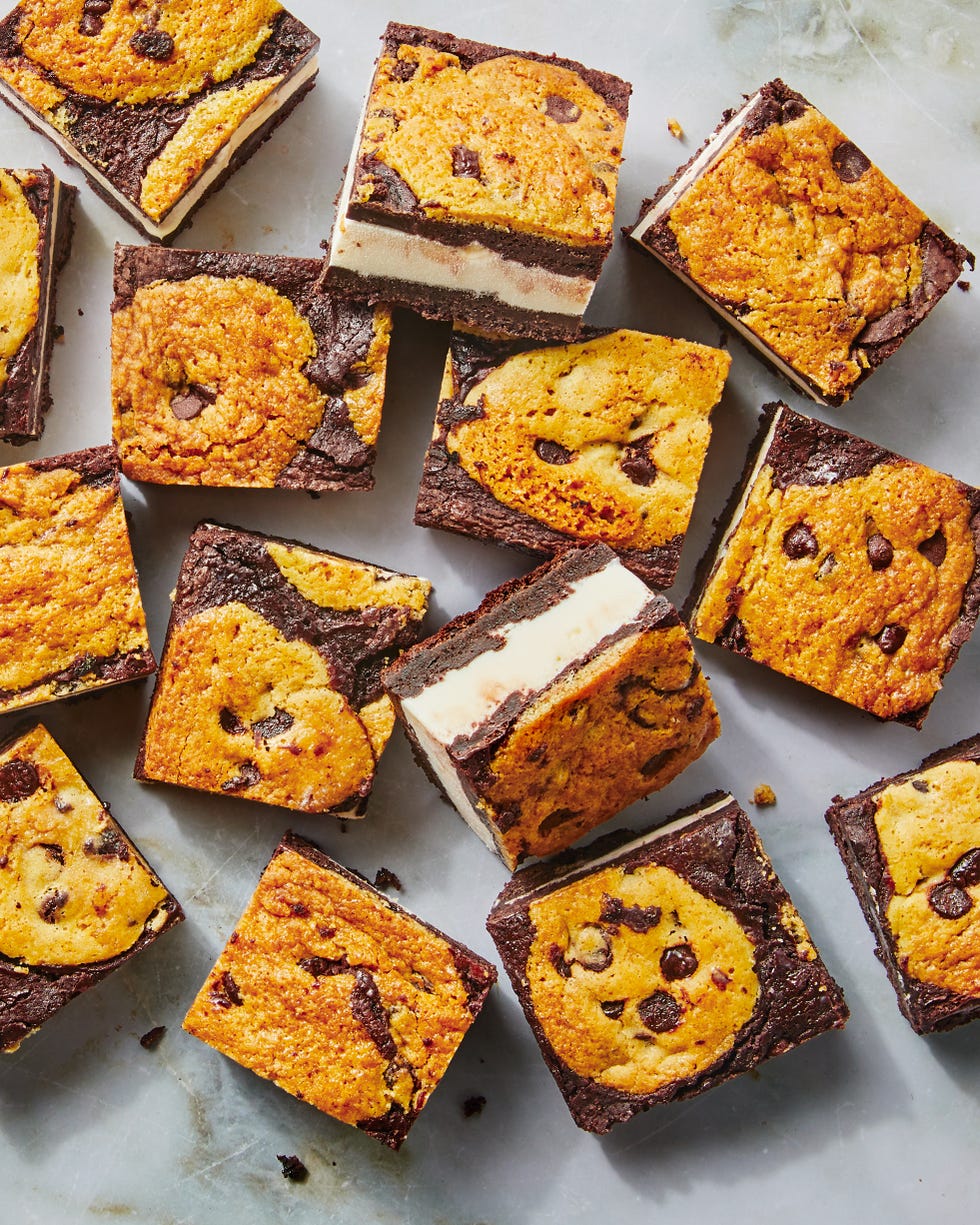 ice cream sandwiches with brownies and chocolate chip cookies