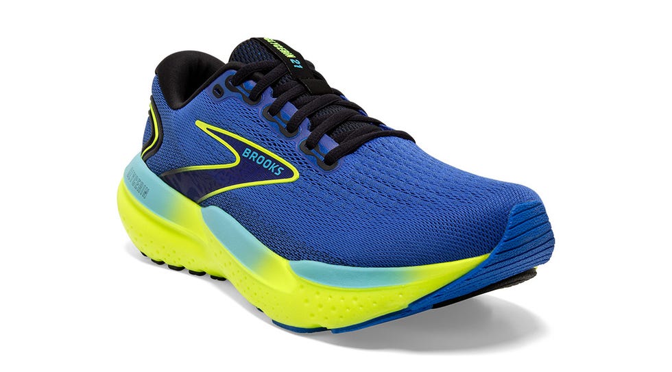 a blue and yellow shoe