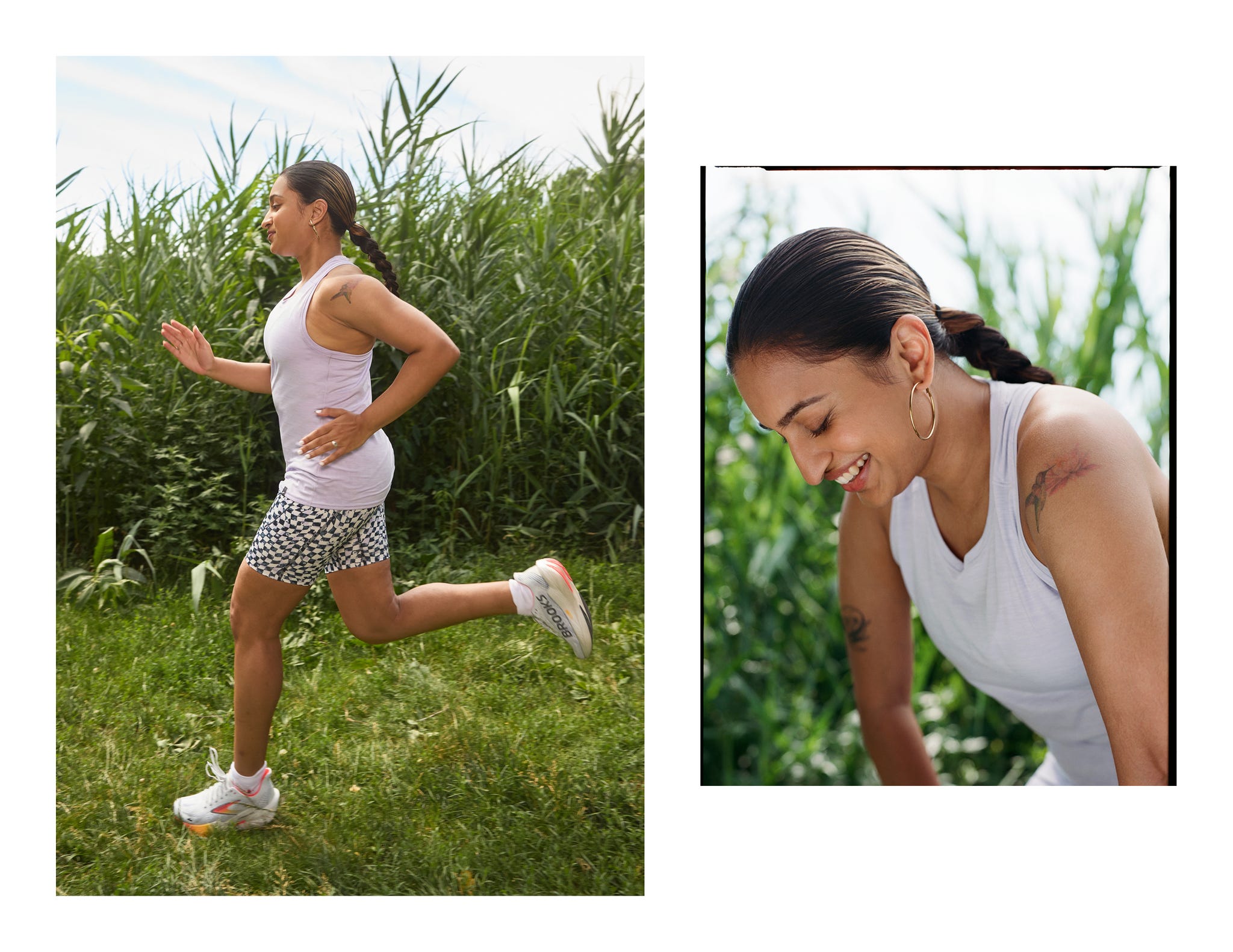a person running on grass