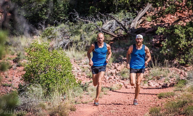 jacob puzey and tommy rivers puzey running together in sedona, arizona