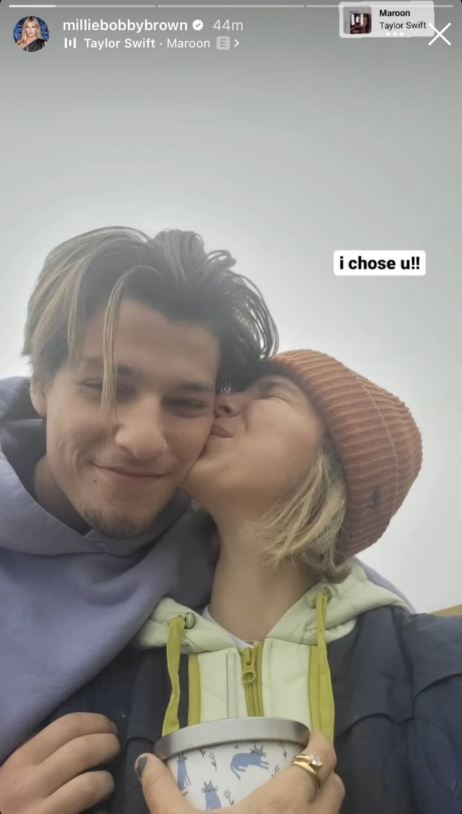 Millie Bobby Brown and boyfriend Jake Bongiovi hug on a hike