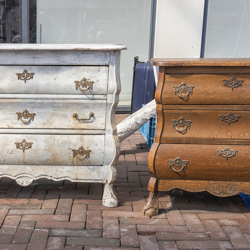 brown and weathered white wooden sideboard cabinets