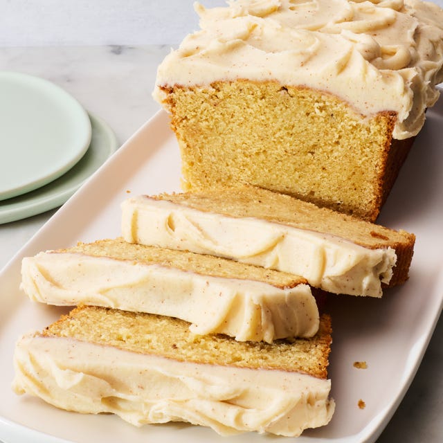 brown butter pound cake topped with icing
