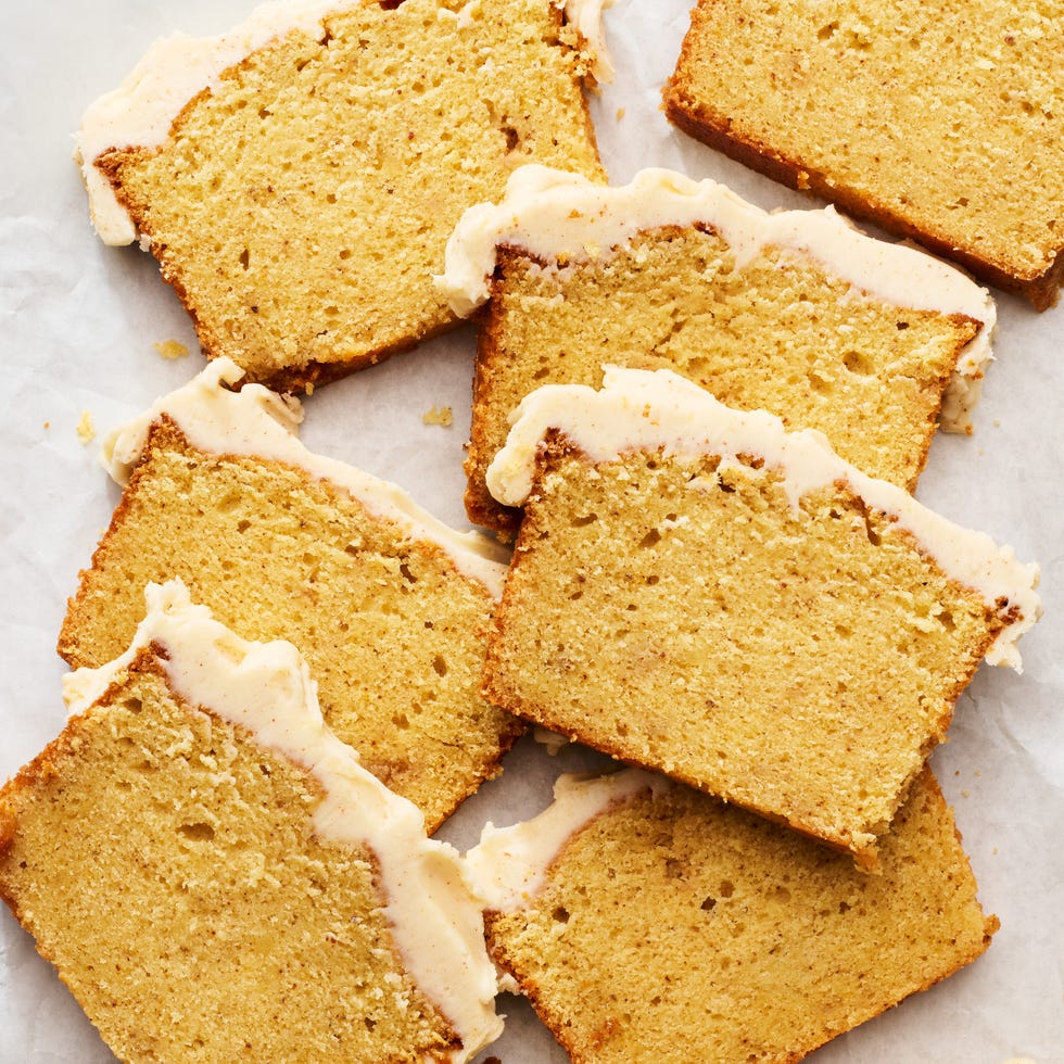 brown butter pound cake topped with icing