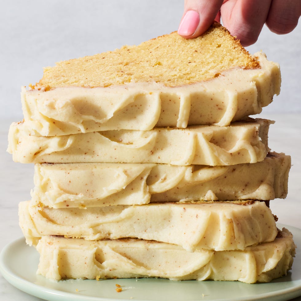 brown butter pound cake topped with icing