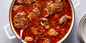 brown stew chicken in a pot