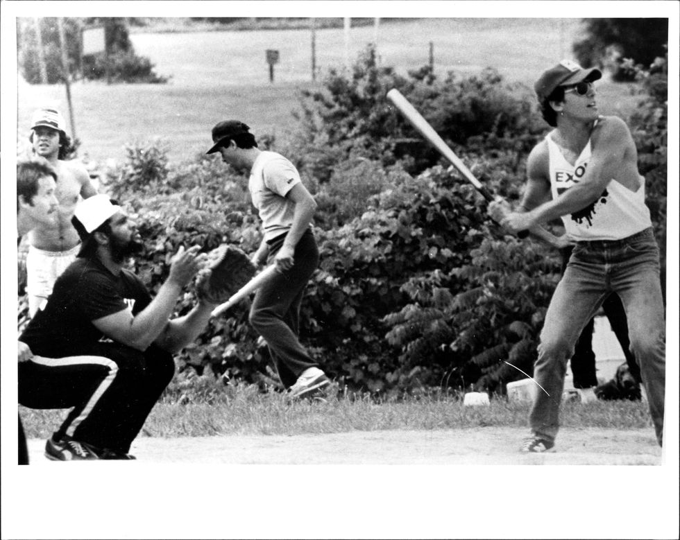 bruce springsteen at bat in the 1983 softball game between the e street angels and the pony express