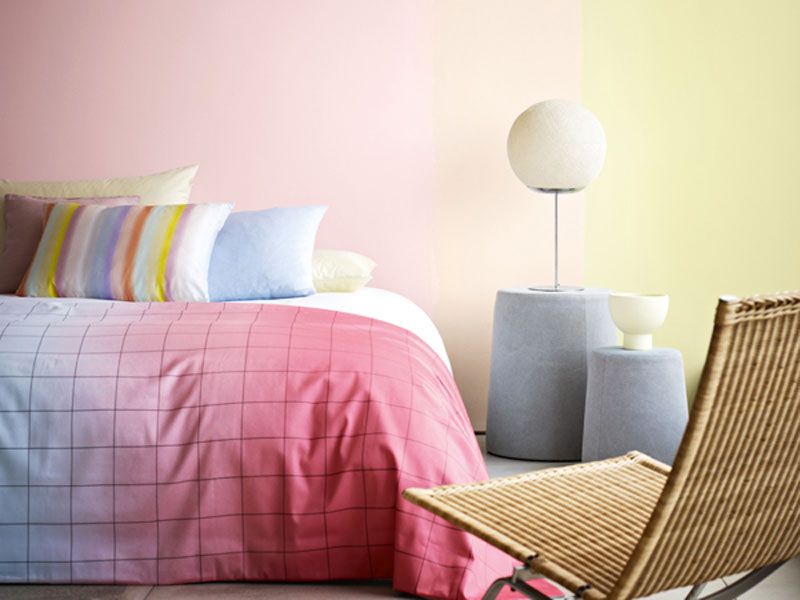 Furniture, Room, Pink, Pillow, Cushion, Bedroom, Bed sheet, Bedding, Interior design, Wall, 