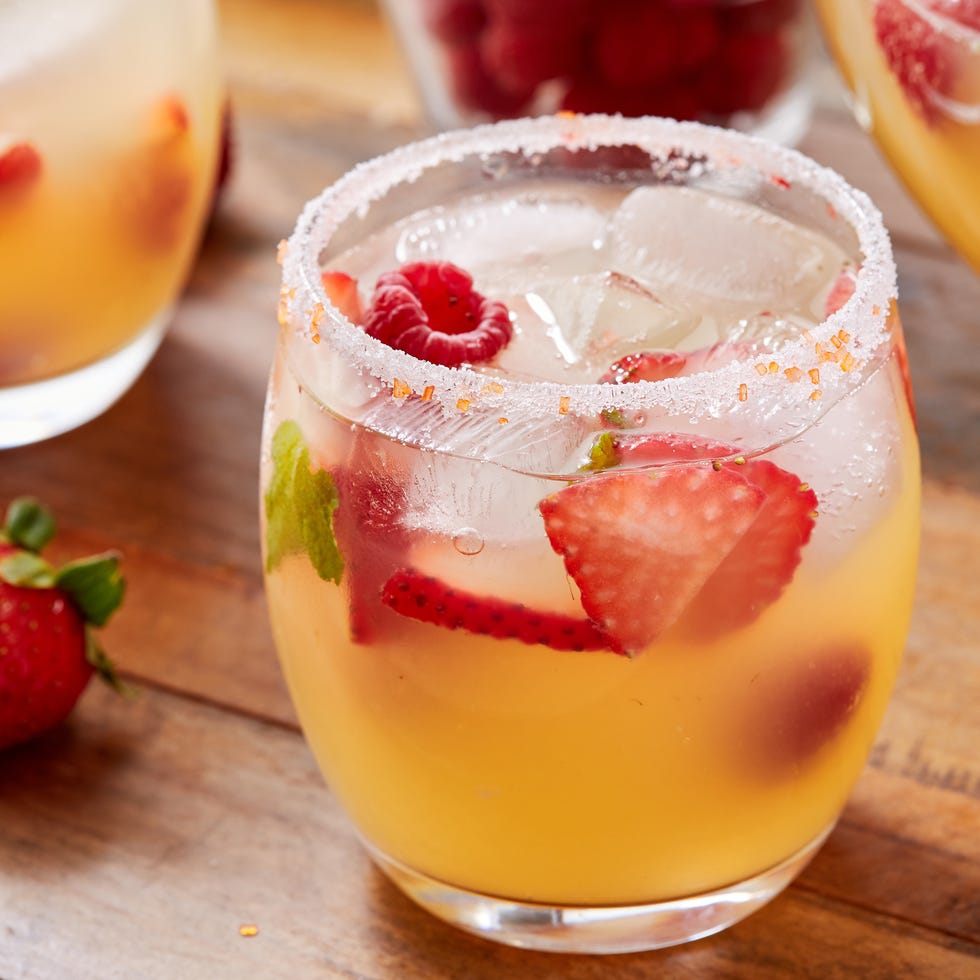 alcoholic punch with strawberries and raspberries