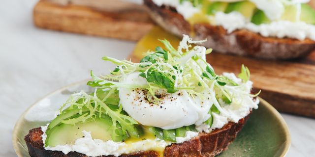 Bruschetta with avocado, ricotta and poached egg