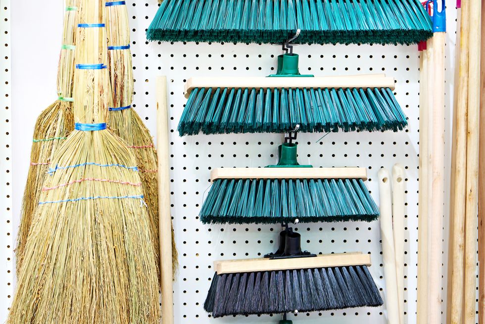 brushes and brooms in store