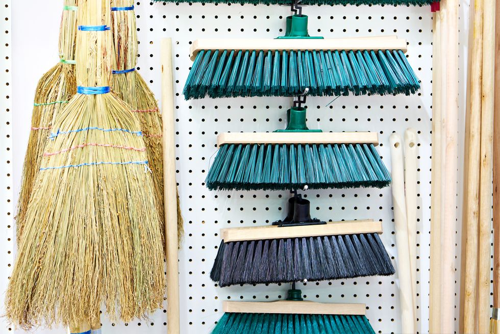 brushes and brooms in store