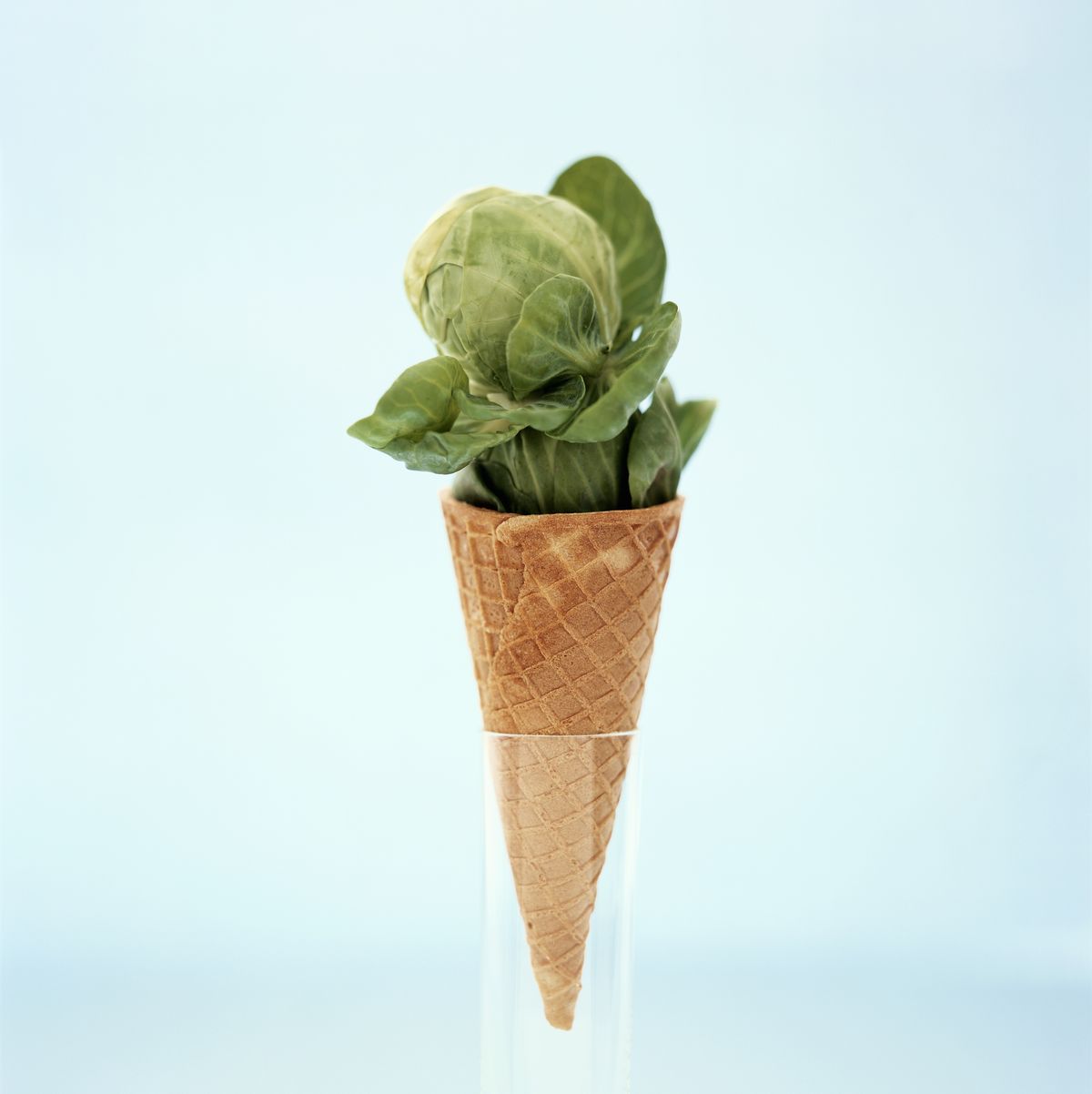 A Brussels Sprout with Greens in an Ice Cream Cone