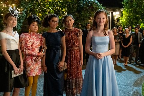 the baby sitters club l to r shay rudolph as stacey mcgill, momona tamada as claudia kishi, malia baker as mary anne spier, xochitl gomez as dawn schafer and sophie grace as kristy thomas