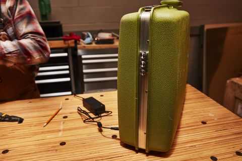 samsonite luggage converted into a bluetooth speaker