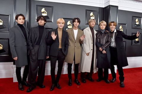 los angeles, california   january 26 l r  jungkook, v, suga, jin,  rm,  jimin and j hope of music group bts attend the 62nd annual grammy awards at staples center on january 26, 2020 in los angeles, california photo by axellebauer griffinfilmmagic